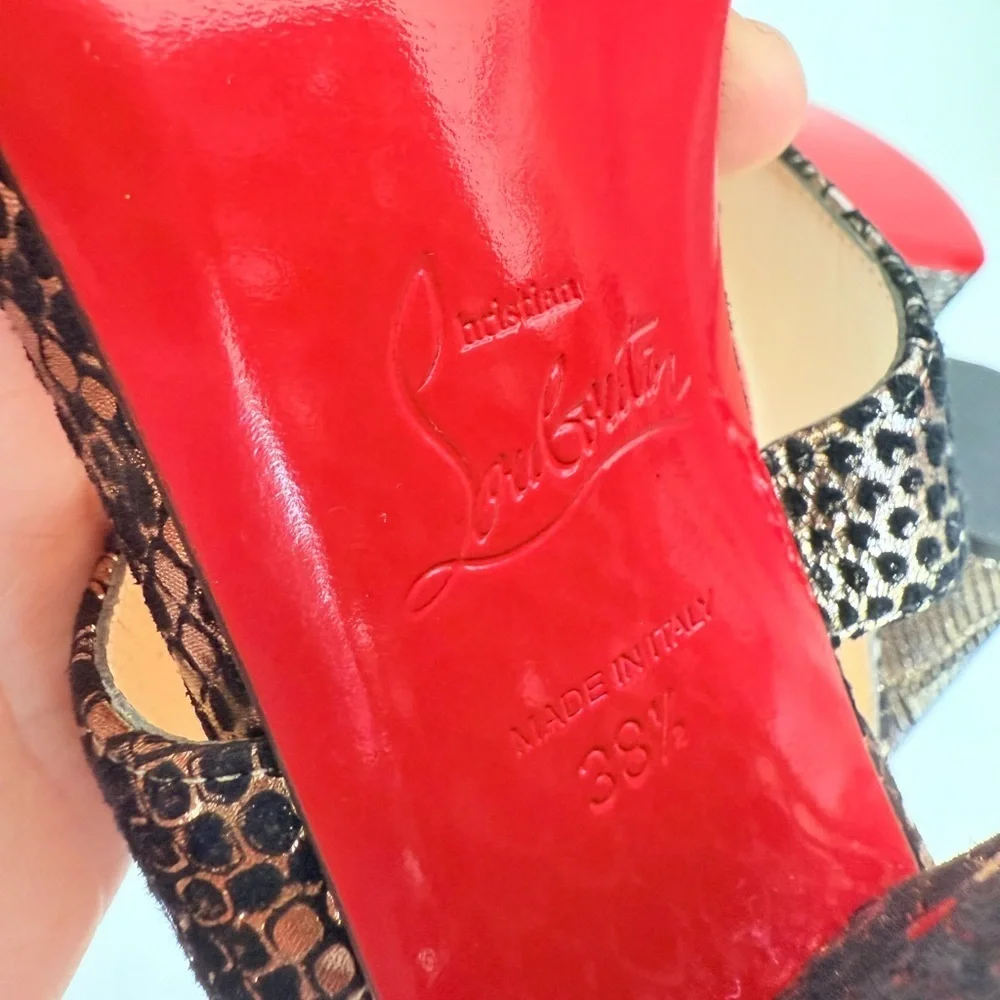 Christian Louboutin Black Gold Snakeskin Foolish 130 Platform Sandals EU 38.5